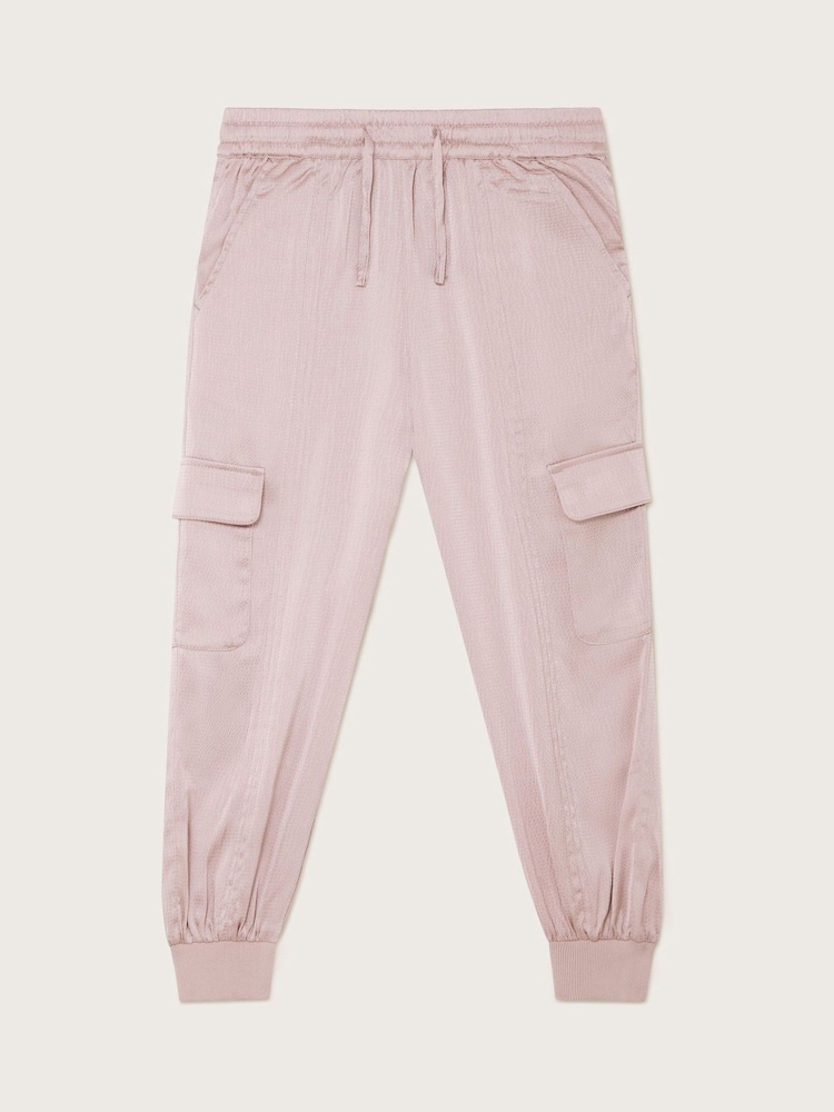 Monsoon Pink Textured Satin Cargo Trousers - Image 2 of 4 Monsoon Pink Textured Satin Cargo Trousers - Image 2 of 4