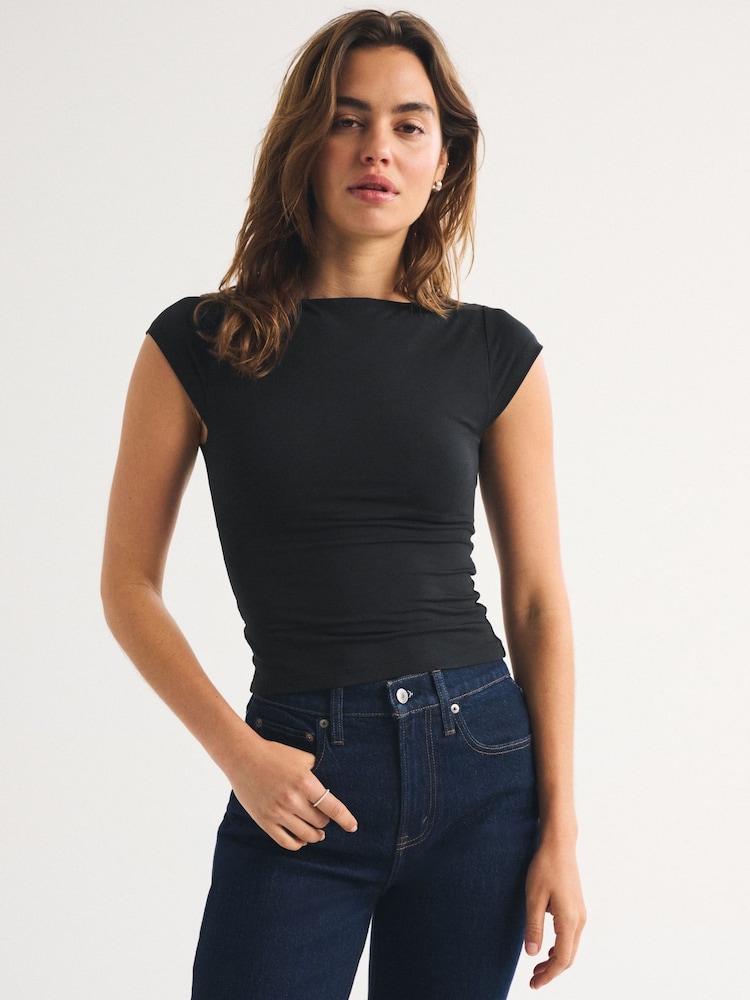 Abercrombie & Fitch Black Cotton Modal Reversible Scoopneck Top - Image 1 of 6 Abercrombie & Fitch Black Cotton Modal Reversible Scoopneck Top - Image 1 of 6