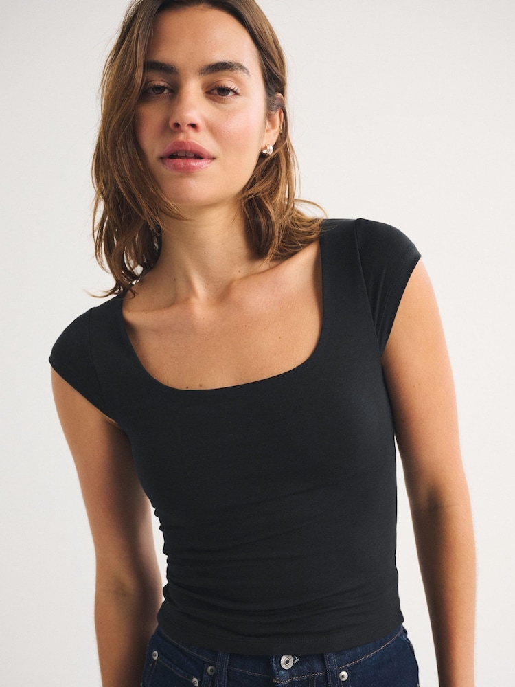 Abercrombie & Fitch Black Cotton Modal Reversible Scoopneck Top - Image 2 of 6 Abercrombie & Fitch Black Cotton Modal Reversible Scoopneck Top - Image 2 of 6