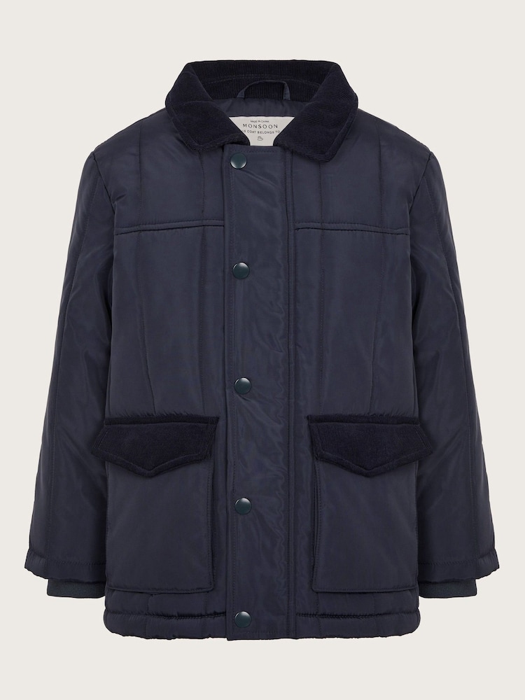 Monsoon Blue Corduroy Collar Quilted Jacket - Image 1 of 4
