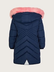 Monsoon Blue Padded Faux Fur Trim Hood Coat - Image 2 of 3