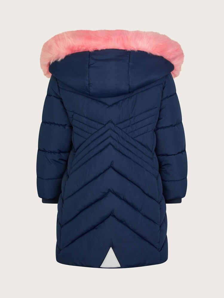 Monsoon Blue Padded Faux Fur Trim Hood Coat - Image 2 of 3