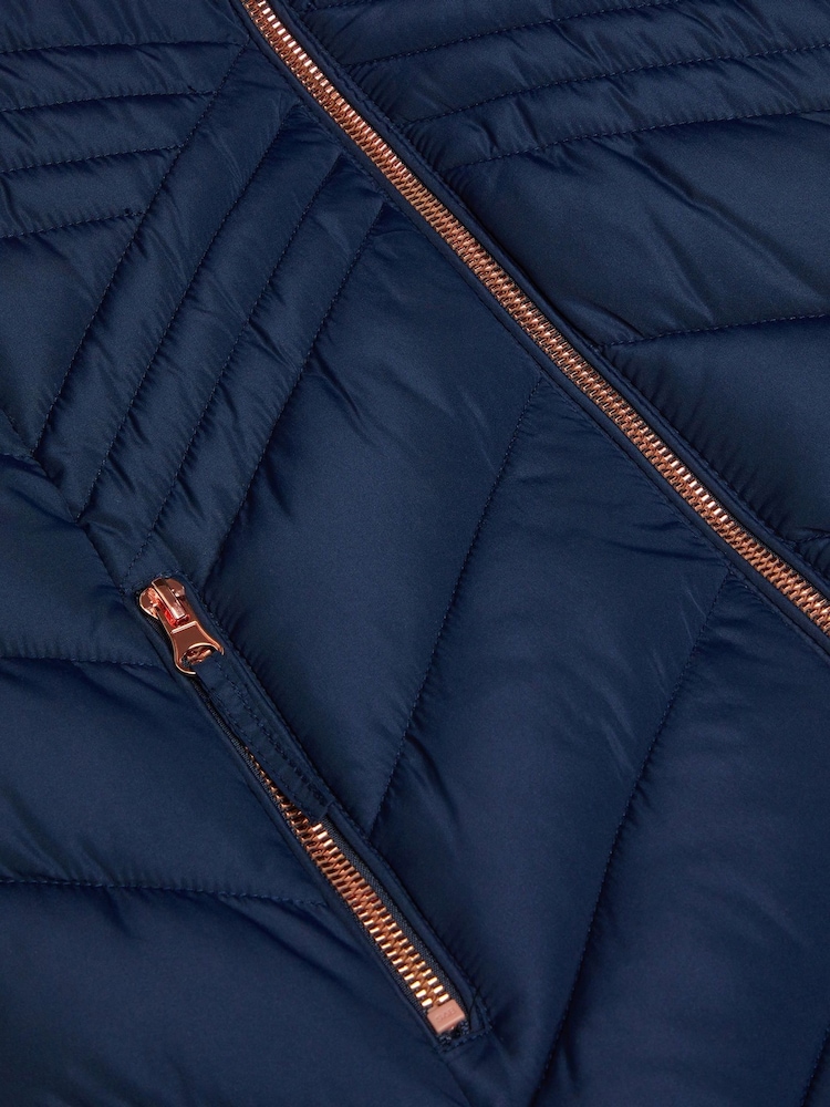 Monsoon Blue Padded Faux Fur Trim Hood Coat - Image 3 of 3
