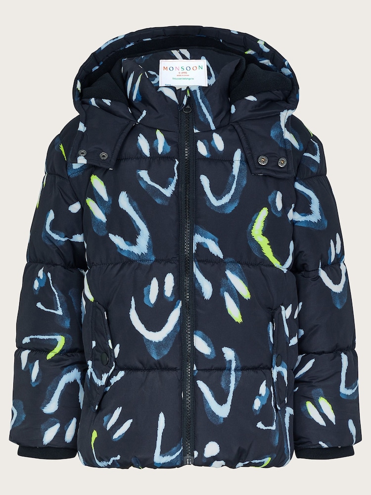 Monsoon Black Happy Face Hooded Puffer Coat - Image 1 of 3