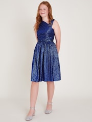 Monsoon Blue Abigail Metallic Drape Sequin Dress - Image 1 of 4