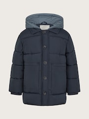 Monsoon Blue Houndstooth Hood Puffer Coat - Image 1 of 3