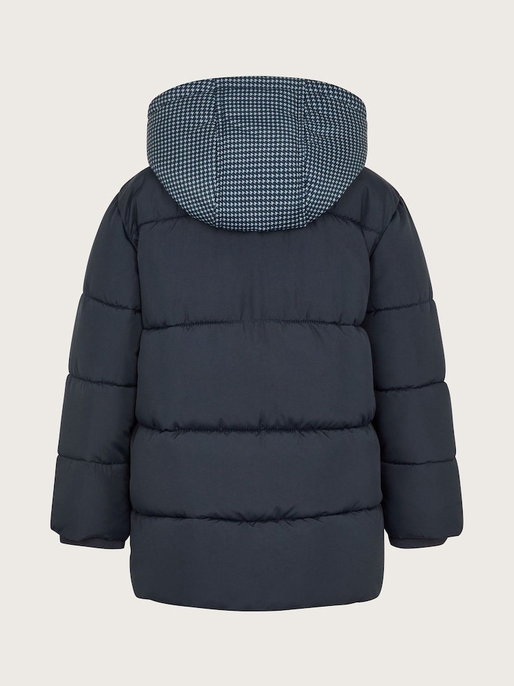 Monsoon Blue Houndstooth Hood Puffer Coat - Image 2 of 3