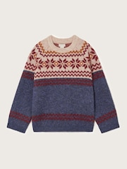 Monsoon Blue Fair Isle Pattern Crew Neck Jumper - Image 1 of 3