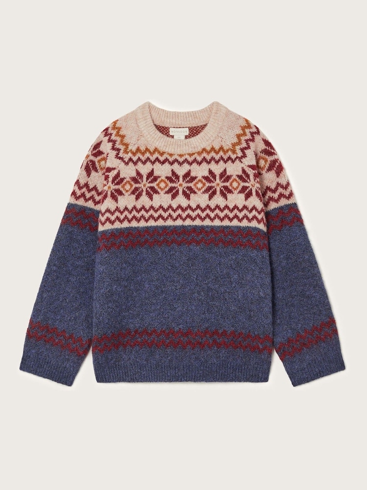 Monsoon Blue Fair Isle Pattern Crew Neck Jumper - Image 1 of 3