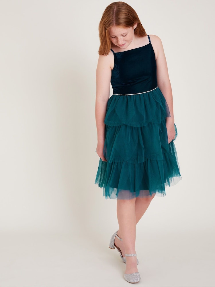 Monsoon Blue Gulia Velour Tulle Dress - Image 1 of 3