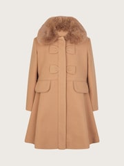 Monsoon Brown Faux Fur Collar Bow Swing Coat - Image 1 of 3