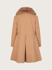 Monsoon Brown Faux Fur Collar Bow Swing Coat - Image 2 of 3