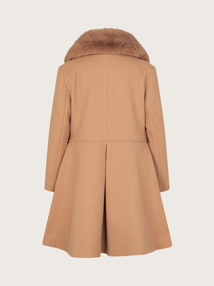 Monsoon Brown Faux Fur Collar Bow Swing Coat - Image 2 of 3