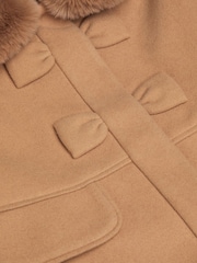 Monsoon Brown Faux Fur Collar Bow Swing Coat - Image 3 of 3