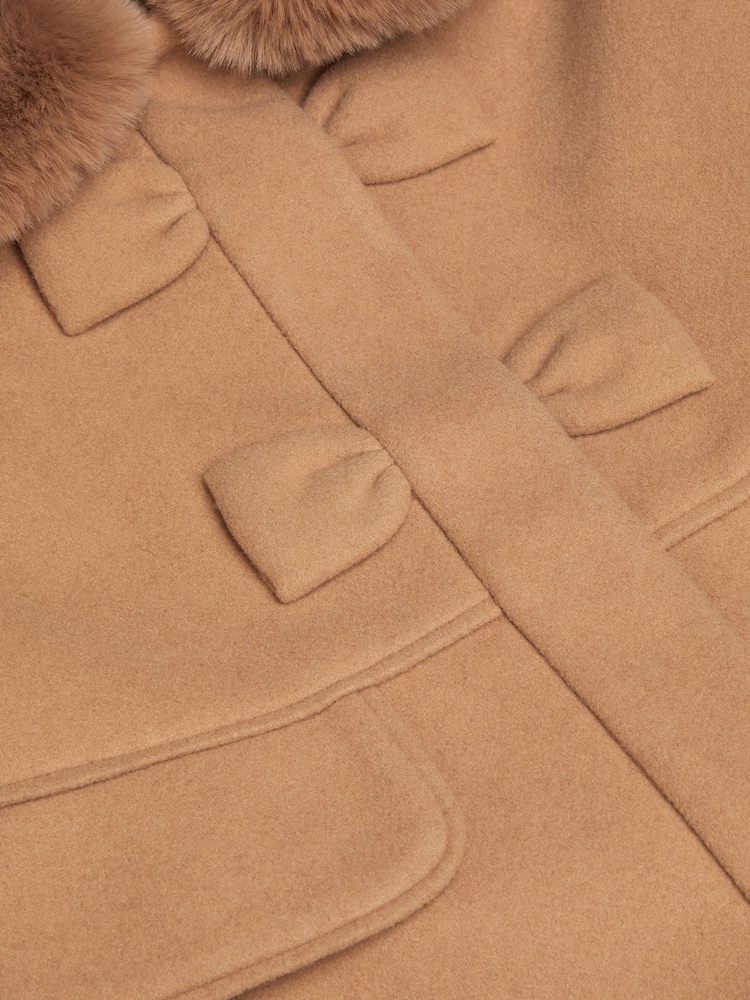 Monsoon Brown Faux Fur Collar Bow Swing Coat - Image 3 of 3