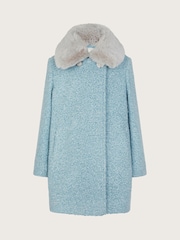 Monsoon Blue Faux Fur Collar Boucle Coat - Image 1 of 3