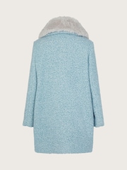 Monsoon Blue Faux Fur Collar Boucle Coat - Image 2 of 3