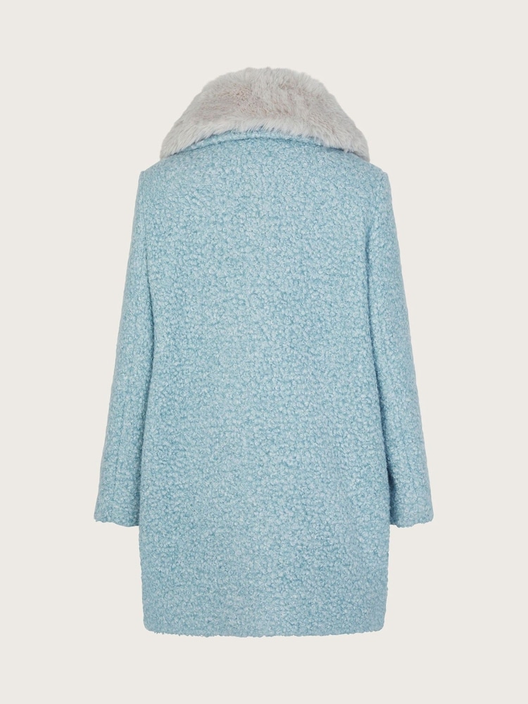Monsoon Blue Faux Fur Collar Boucle Coat - Image 2 of 3