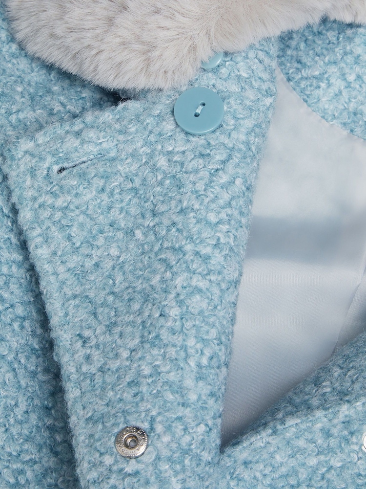 Monsoon Blue Faux Fur Collar Boucle Coat - Image 3 of 3