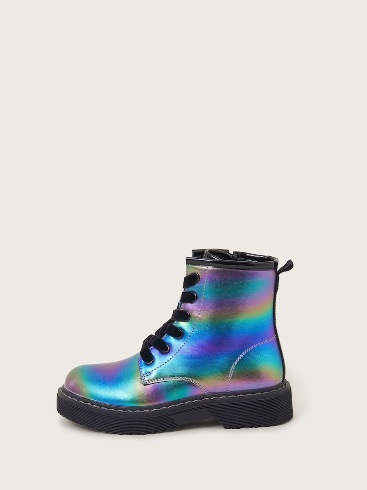 Monsoon Blue Metallic Rainbow Lace-Up Boots - Image 2 of 3 Monsoon Blue Metallic Rainbow Lace-Up Boots - Image 2 of 3