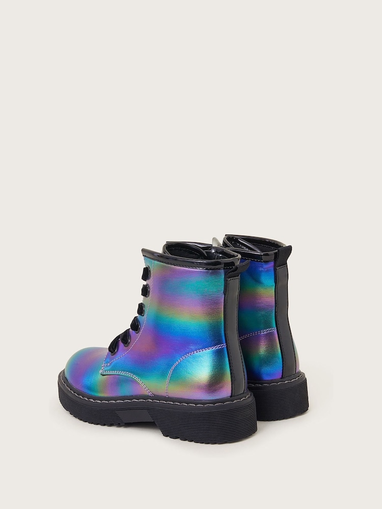 Monsoon Blue Metallic Rainbow Lace-Up Boots - Image 3 of 3 Monsoon Blue Metallic Rainbow Lace-Up Boots - Image 3 of 3