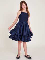 Monsoon Blue Clariska Smocked Taffeta Prom Dress - Image 1 of 3