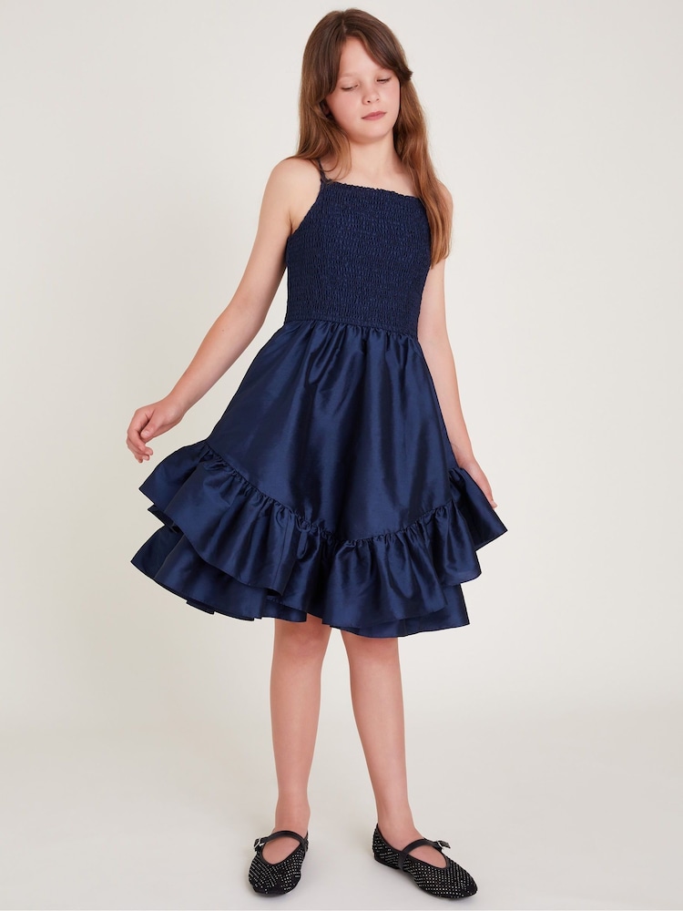 Monsoon Blue Clariska Smocked Taffeta Prom Dress - Image 1 of 3