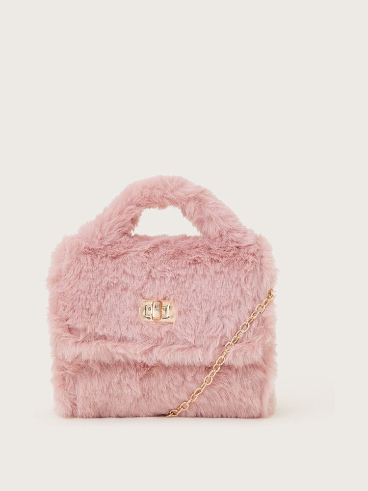 Monsoon Pink Mini Fluffy Faux Fur Handbag - Image 1 of 3 Monsoon Pink Mini Fluffy Faux Fur Handbag - Image 1 of 3