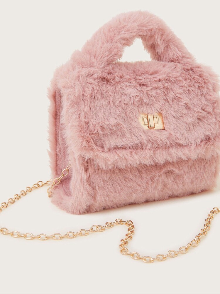 Monsoon Pink Mini Fluffy Faux Fur Handbag - Image 3 of 3 Monsoon Pink Mini Fluffy Faux Fur Handbag - Image 3 of 3