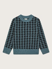 Monsoon Blue Houndstooth Crew Neck Jumper - Image 1 of 3