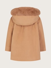 Monsoon Brown Baby Velvet Contrast Hooded Coat - Image 2 of 6