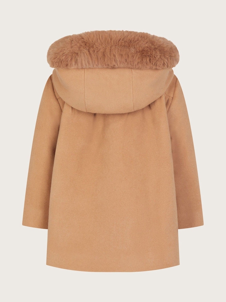 Monsoon Brown Baby Velvet Contrast Hooded Coat - Image 2 of 6