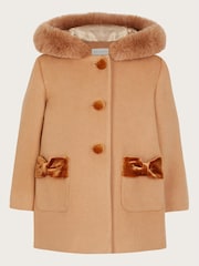 Monsoon Brown Baby Velvet Contrast Hooded Coat - Image 5 of 6