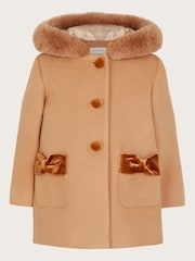 Monsoon Brown Baby Velvet Contrast Hooded Coat - Image 6 of 6