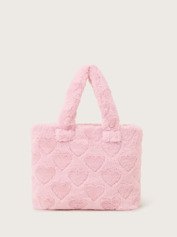 Monsoon Pink Heart Fluffy Faux Fur Tote Bag - Image 1 of 3