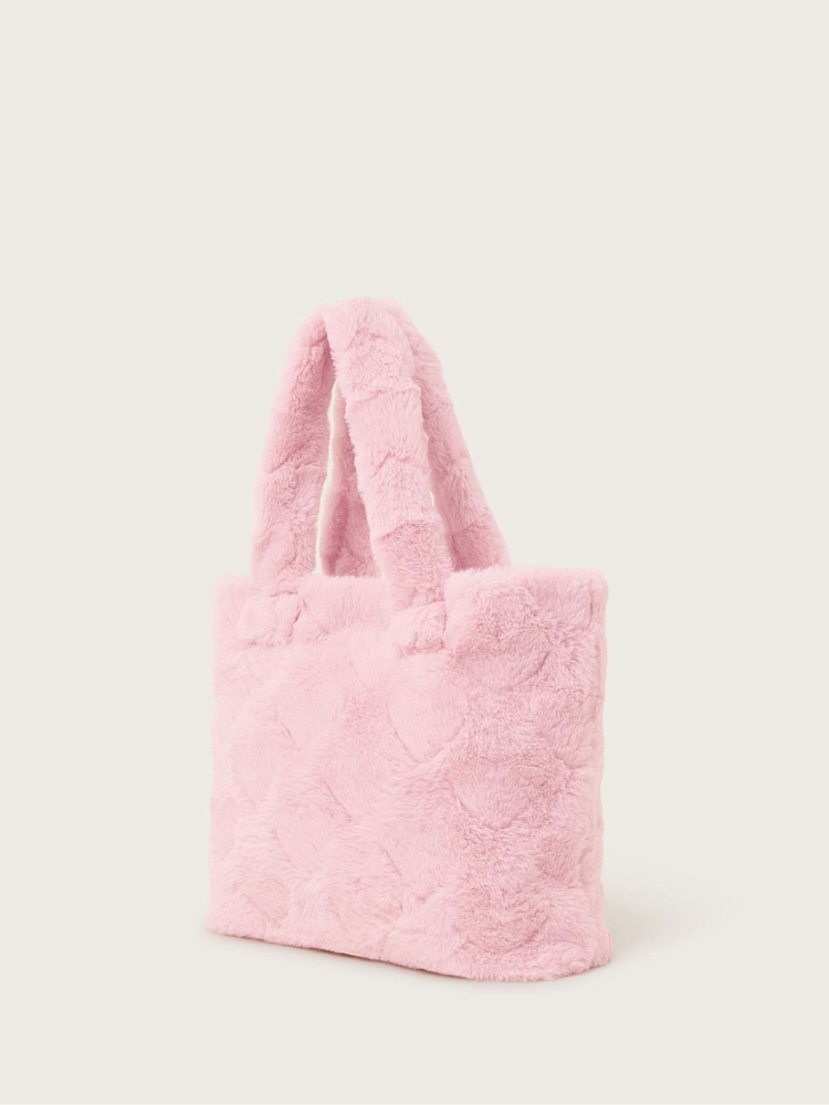 Monsoon Pink Heart Fluffy Faux Fur Tote Bag - Image 2 of 3