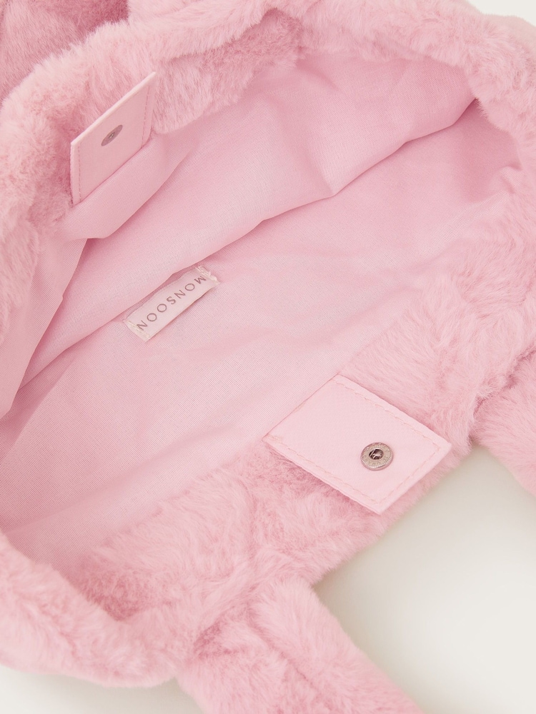 Monsoon Pink Heart Fluffy Faux Fur Tote Bag - Image 3 of 3