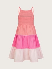 Monsoon Orange Smocked Strappy Colour Block 100% Cotton Dress - Image 2 of 3