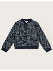 Monsoon Blue Sparkle Tweed Bomber Jacket - Image 1 of 5