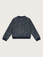 Monsoon Blue Sparkle Tweed Bomber Jacket - Image 4 of 5