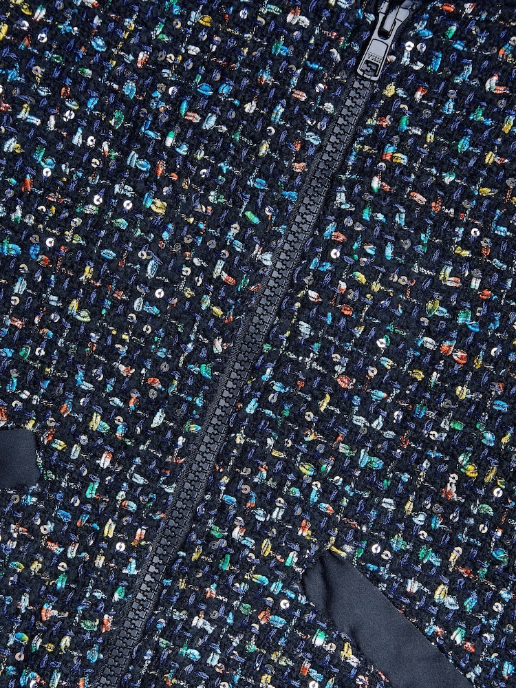 Monsoon Blue Sparkle Tweed Bomber Jacket - Image 5 of 5