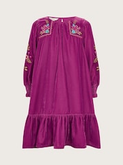 Monsoon Purple Embroidered Velvet Tunic Dress - Image 1 of 3
