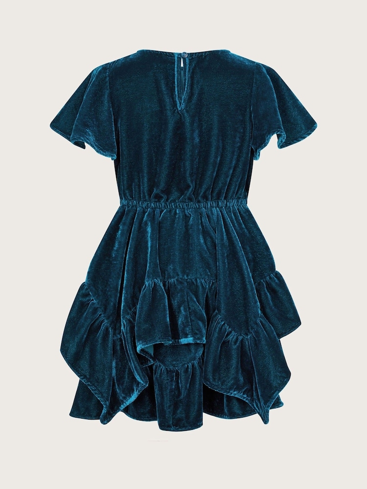 Monsoon Blue Gemstone Velvet Ruffle Dress - Image 2 of 3