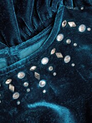 Monsoon Blue Gemstone Velvet Ruffle Dress - Image 3 of 3