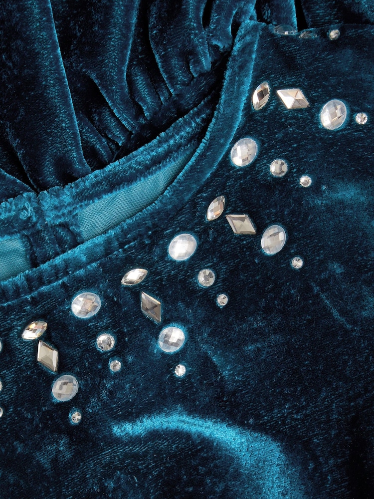Monsoon Blue Gemstone Velvet Ruffle Dress - Image 3 of 3
