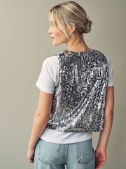 Silver Tie Front Sequin Waistcoat - Image 2 of 6
