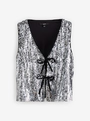 Silver Tie Front Sequin Waistcoat - Image 4 of 6