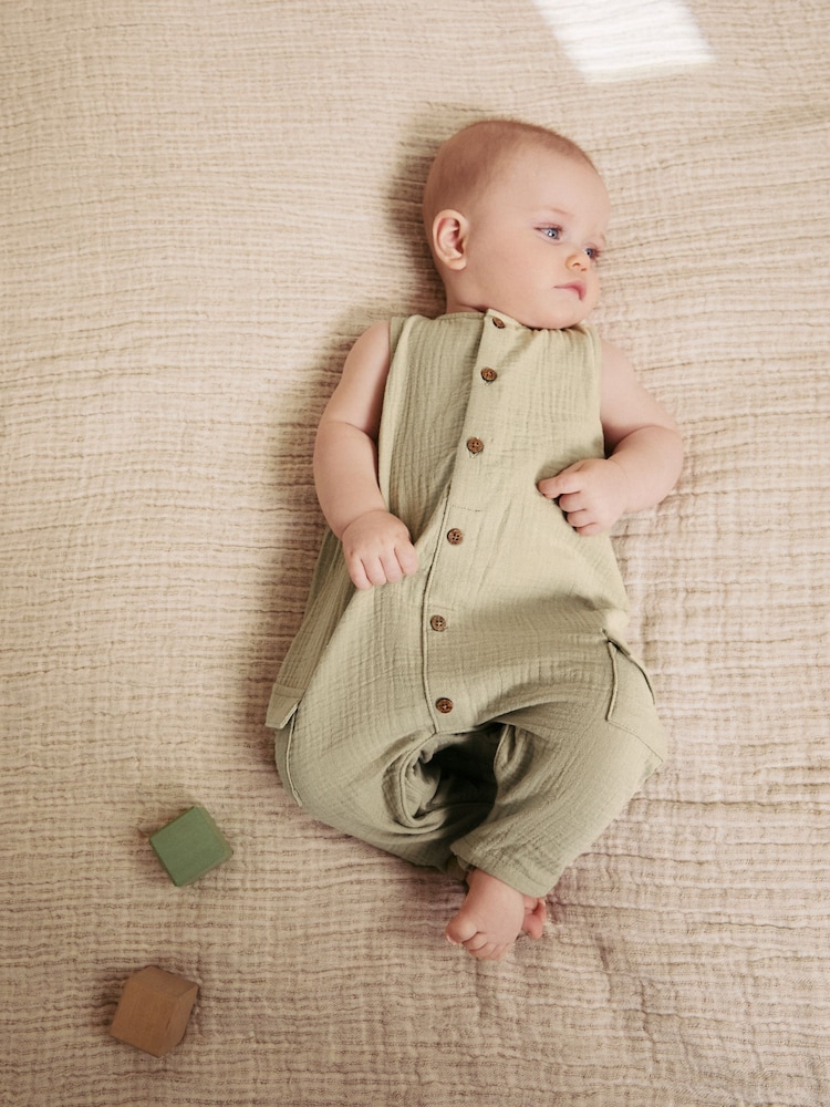 Sage Green Baby Woven Romper (0mths-2yrs) - Image 1 of 11