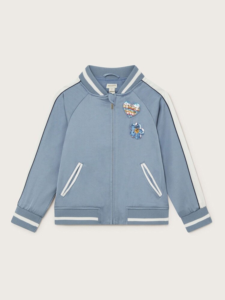 Monsoon Blue Satin Badge Bomber Jacket - Image 1 of 3