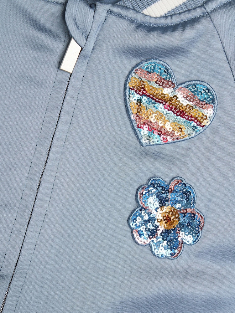 Monsoon Blue Satin Badge Bomber Jacket - Image 3 of 3